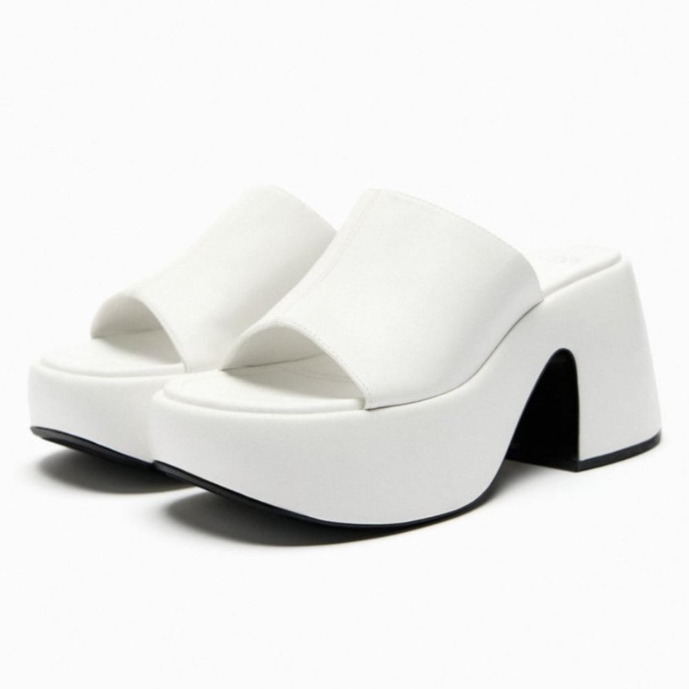 ZARA HEELED PLATFORM MULES in White Size 7.5
